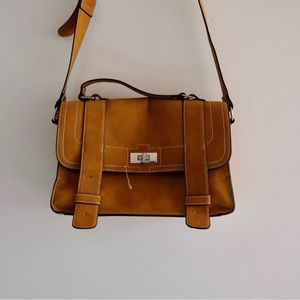 Faux Brown Leather Purse with Adjustable Strap